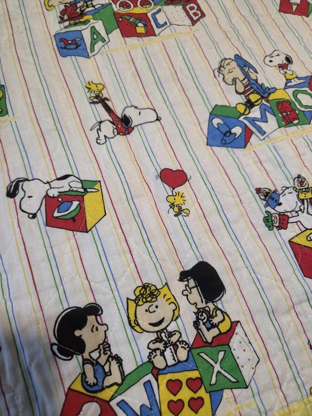 Vintage 1980s Peanuts Gang ABC Alphabet Baby Blanket